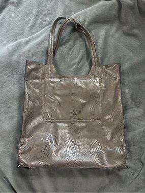 ANTONIO MELANI Metallic Taupe Snake-Embossed Tote